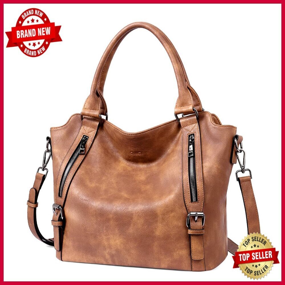 Large Vegan Leather Hobo Tote with Adjustable Strap, Multiple Pockets